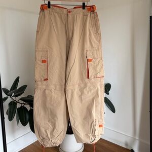 Vintage Streetwear Tan Cargo Pants with Orange Accents